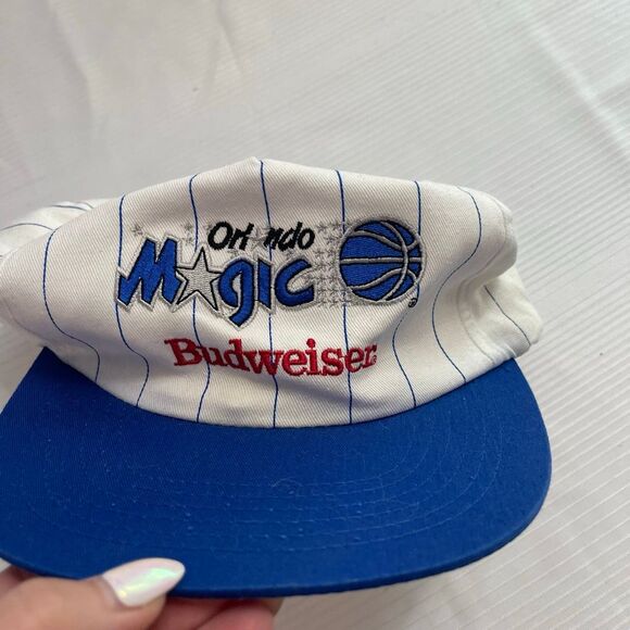 Vintage Orlando Magic Pinstripe Snapback Hat Budweiser Two Tone 90s NBA - Picture 2 of 5